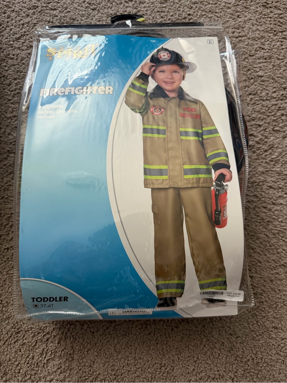 Kids Toddler Firefighter Costume - Tan with Reflective Stripes